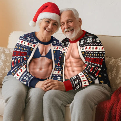 Personalized Printed Sweatshirt with Faux Torso Artwork, Unique Christmas Gift for a Laughing Couple