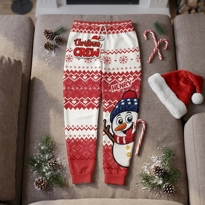 Christmas Crew Men's Sweatpants with Cheerful Snowmen, Personalized Creative Gift for Dad, Husband or Friend
