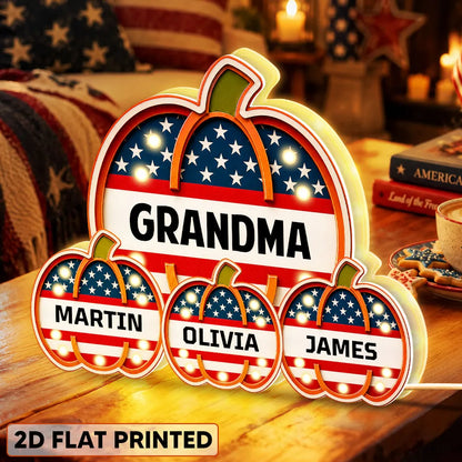 Patriotic Pumpkin Acrylic Light Box, Personalized Family Keepsake, Creative Fall Gift for Grandma