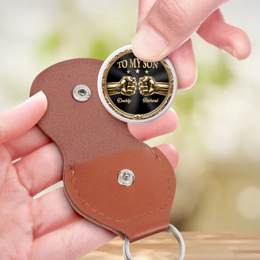 Personalized Pocket Hug for Son, Black and Gold Fist Bump Keepsake, Unique Gift from Dad