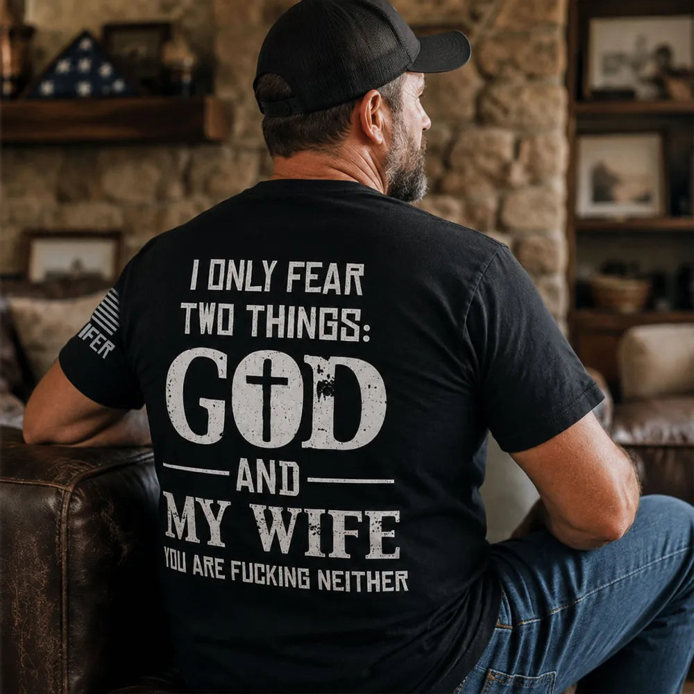 Personalized Dual Print Classic Tee, Bold God and Wife Quote with Sleeve Detail, Unique Gift for Husband