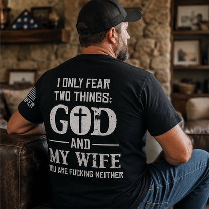 Personalized Dual Print Classic Tee, Bold God and Wife Quote with Sleeve Detail, Unique Gift for Husband