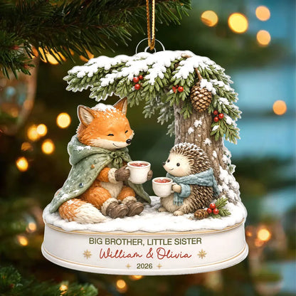 Big Brother Little Sister Acrylic Ornament, Sharing Cocoa in a Cozy Winter Scene, Personalized Creative Gift