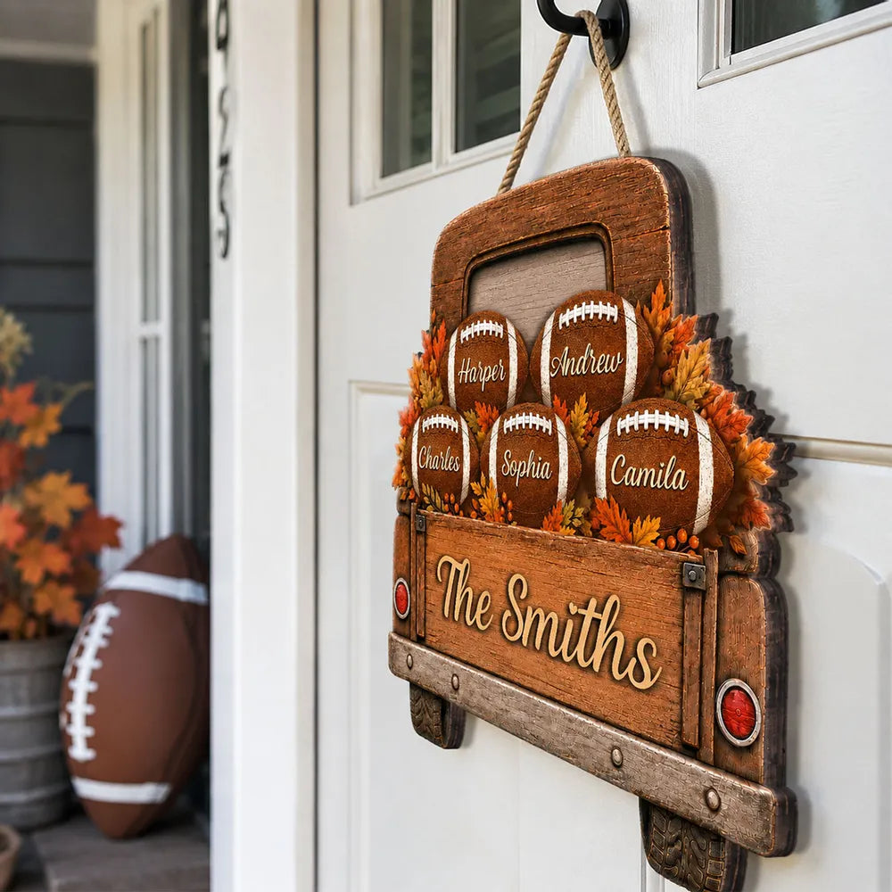 Family Football Wooden Sign, Custom Autumn Pickup Truck Decor, Heartfelt Creative Gift for Parents