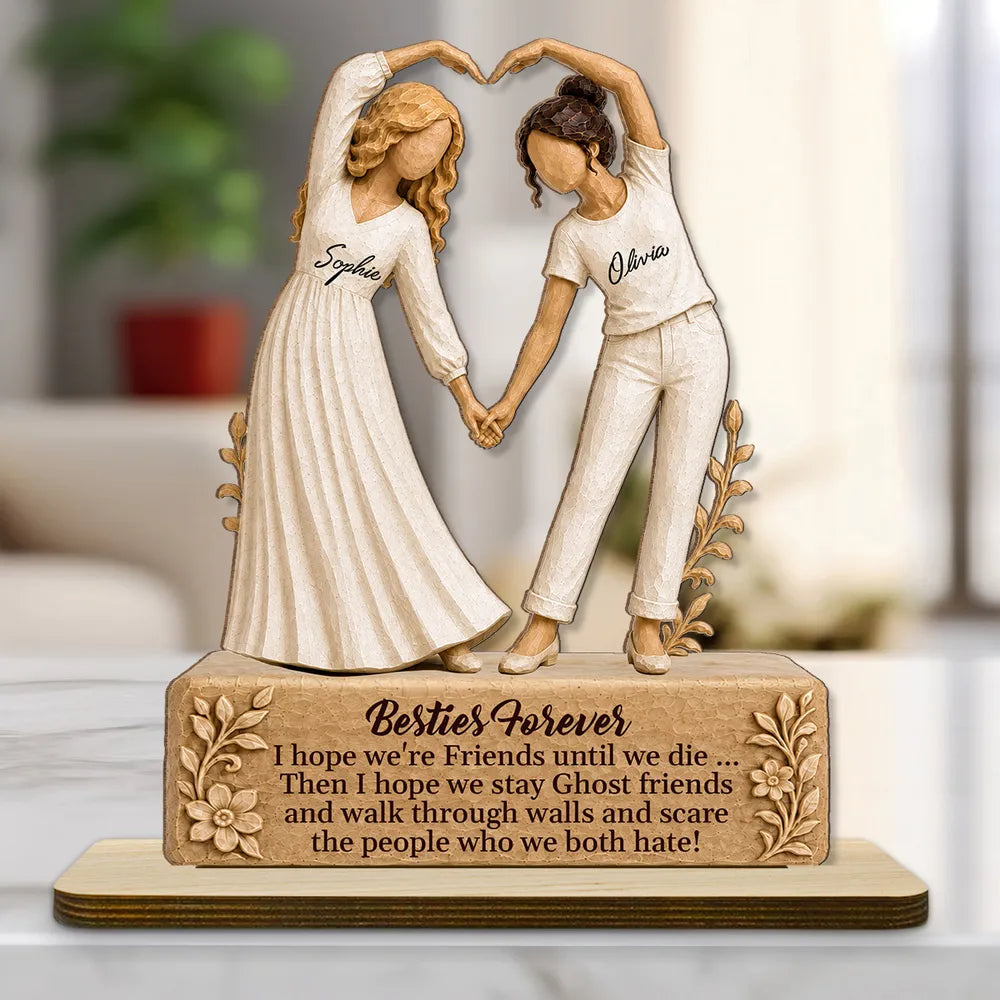 Besties Forever Personalized Wooden Plaque, Friends Making a Heart, Creative Friendship Gift