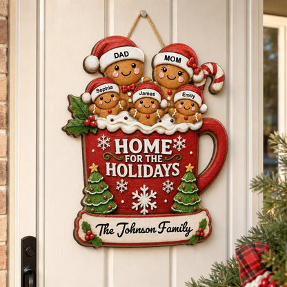 Personalized Wooden Sign, Home for the Holidays Gingerbread Scene, Creative Christmas Gift for Parents