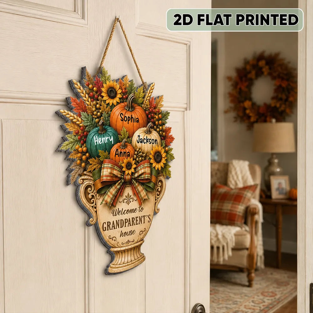 Personalized Wooden Sign, Welcome to Grandparents' House Fall Decor, Creative Gift for Grandma & Grandpa