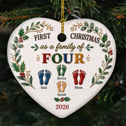 Ceramic Heart Ornament, Personalized Family Footprints for a First Christmas, Creative Gift for Parents