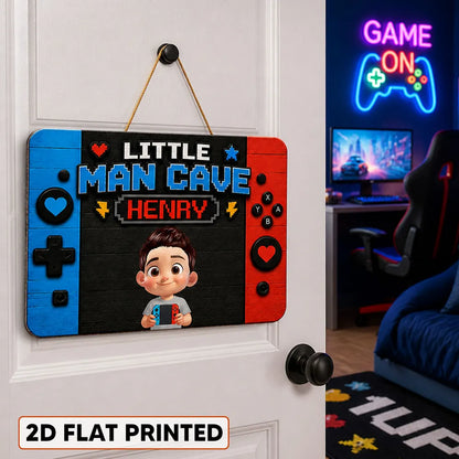 Personalized Little Man Cave Wooden Sign, Cartoon Gamer Holding Controller, Unique Gift for Boys and Gamers