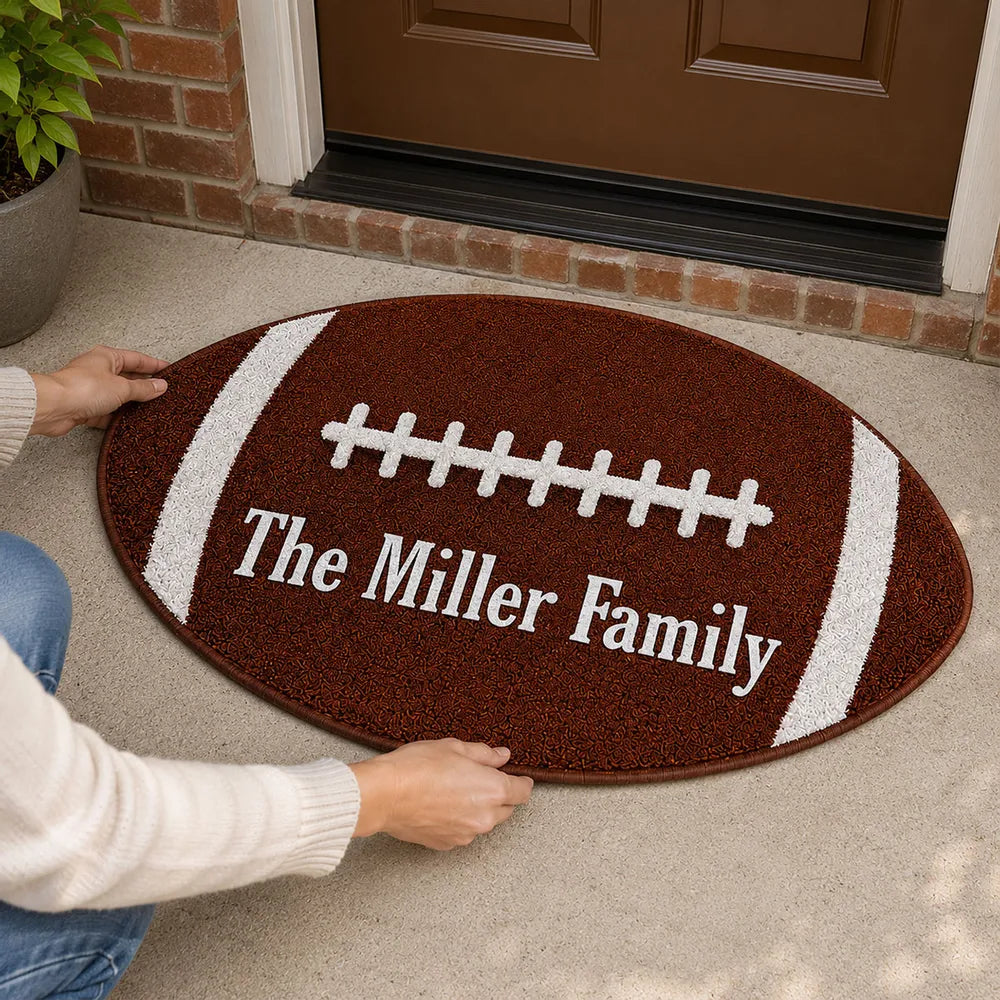 Personalized Football Shaped Doormat, Custom Family Entryway Decor, Unique Gift for Football Fans
