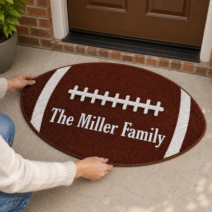 Personalized Football Shaped Doormat, Custom Family Entryway Decor, Unique Gift for Football Fans