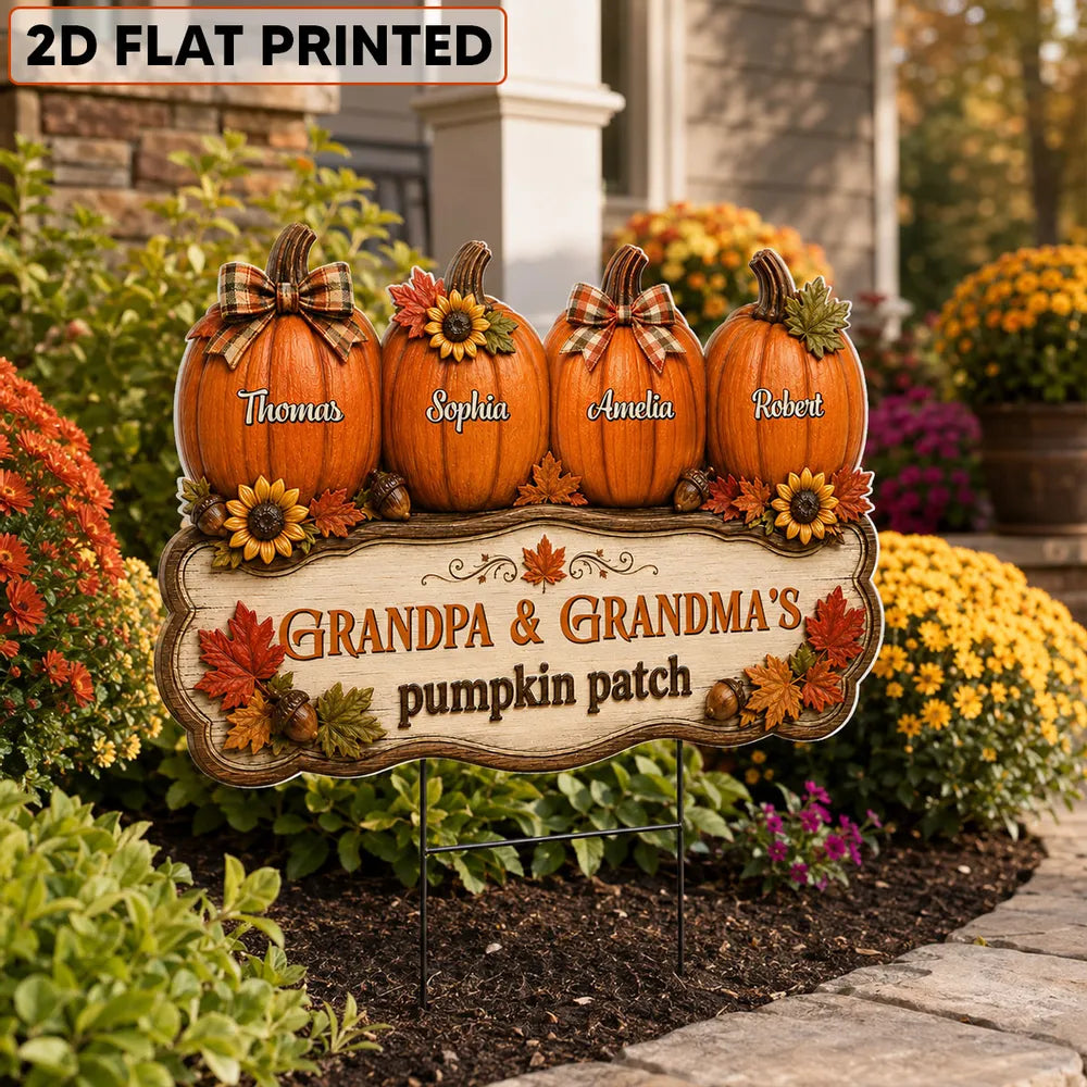 Personalized Shaped Yard Sign, Autumn Pumpkin Patch Decor, Unique Gift for Grandpa and Grandma