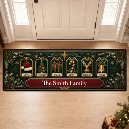 Christmas Doormat with Personalized Tree, Gift & Reindeer Icons, Heartwarming Creative Gift for Loved Ones