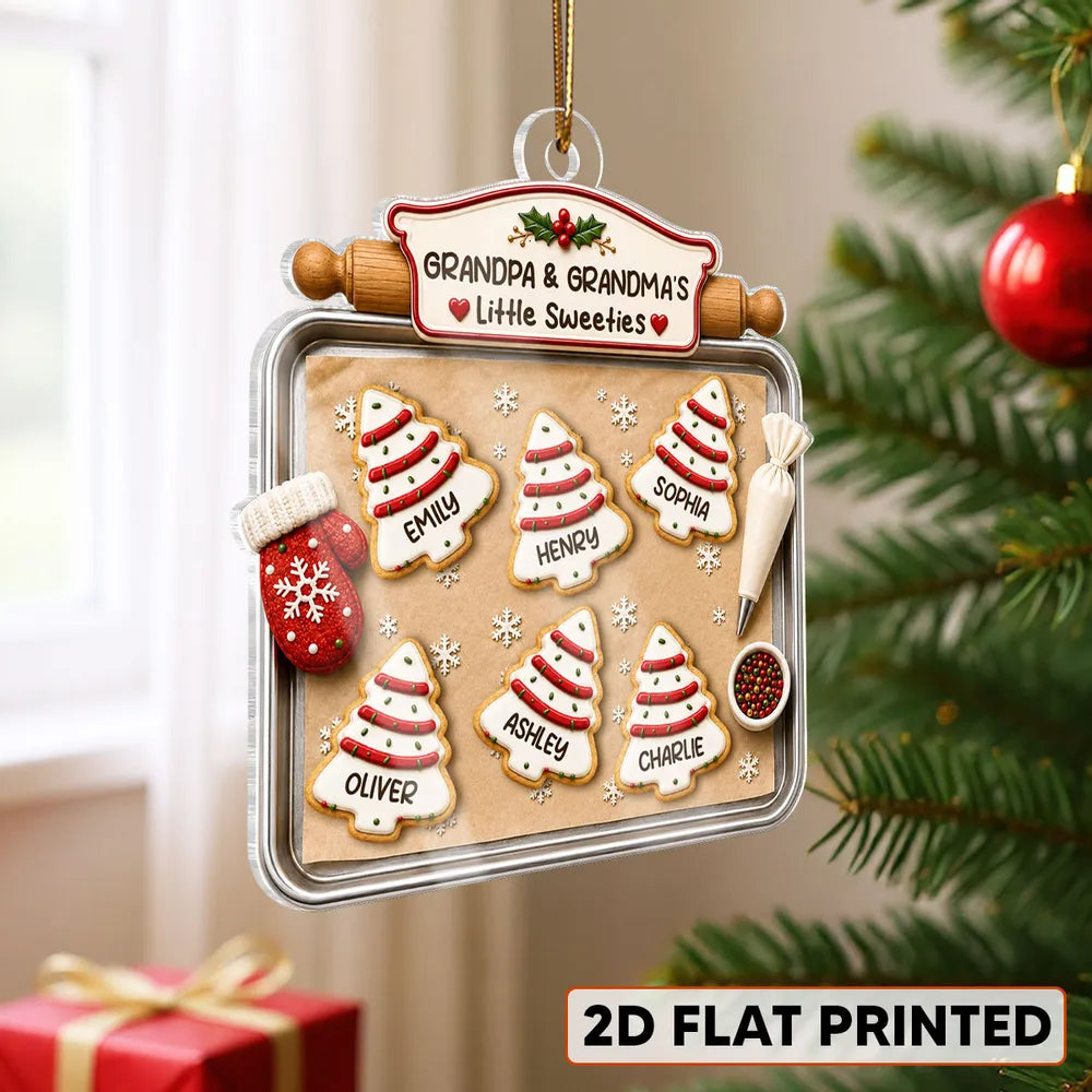 Personalized Acrylic Ornament, Red & Green Christmas Tree Cookies, Heartwarming Creative Gift for Grandparents