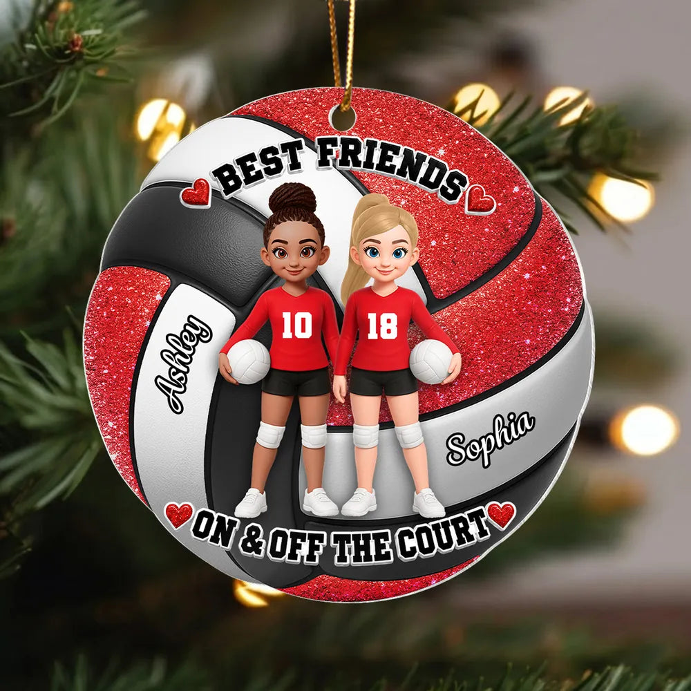 Personalized Acrylic Ornament, Red Cartoon Volleyball Best Friends, Unique Christmas Gift for Teammates