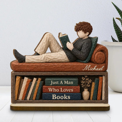 2-Layer Wooden Plaque, Personalized Reader Relaxing With a Book, Heartfelt Creative Gift for Book Lovers