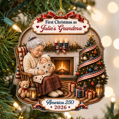 Personalized America 250 Ornament for Grandma, First Christmas 2026 Patriotic Family Gift
