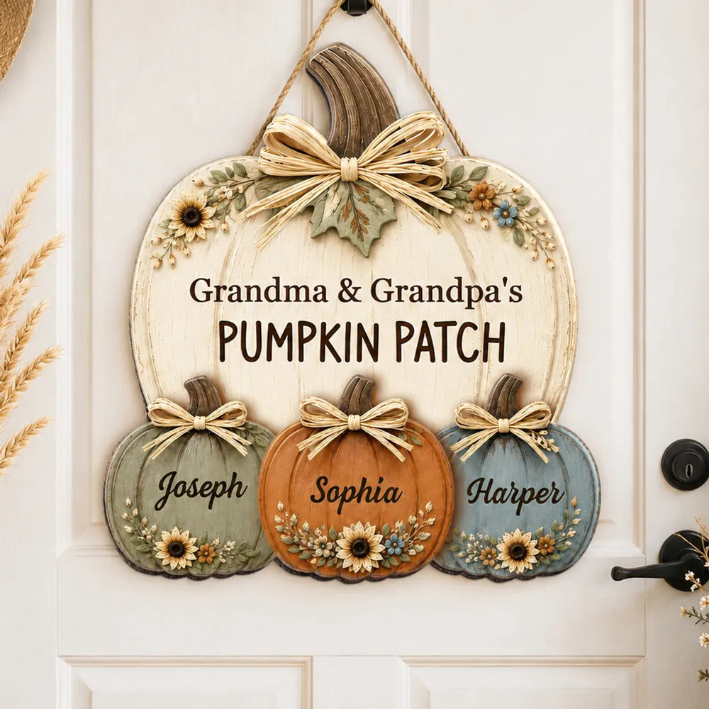 Personalized Wooden Sign, Rustic Pumpkin Family Keepsake for the Front Door, Creative Gift for Grandma & Grandpa