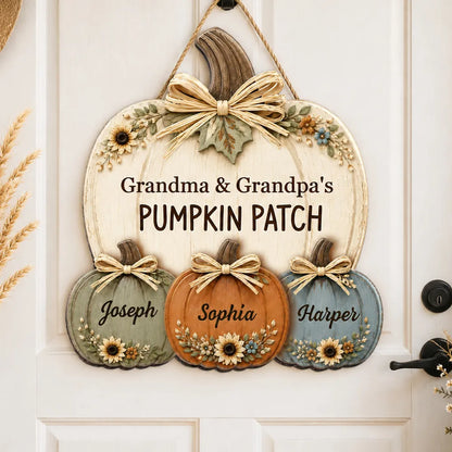 Personalized Wooden Sign, Rustic Pumpkin Family Keepsake for the Front Door, Creative Gift for Grandma & Grandpa
