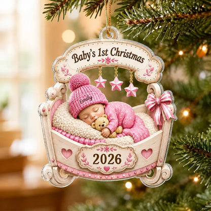Baby's First Christmas Acrylic Ornament, Personalized Sleeping Newborn Keepsake, Creative Gift for Family