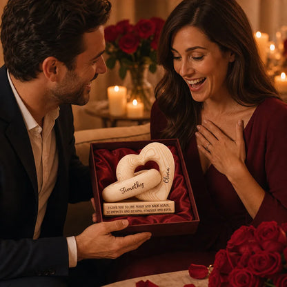 Personalized Heart Sculpture With Base, Intertwined Hearts in Warm Neutral Style, Unique Gift for Couples
