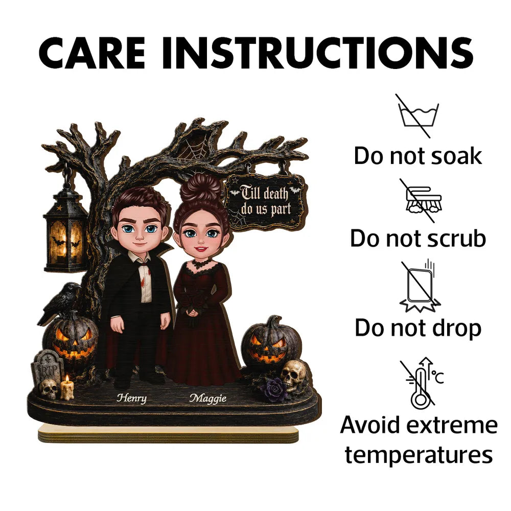 Personalized 2-Layer Wooden Plaque, Black and Amber Gothic Couple, Unique Halloween Gift for Couples