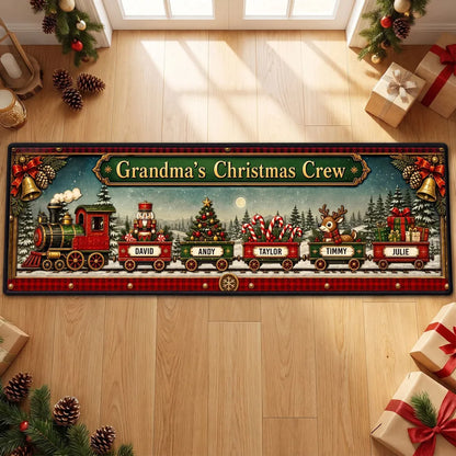 Personalized Standard Doormat, Snowy Christmas Train Design, Unique Gift for Grandma