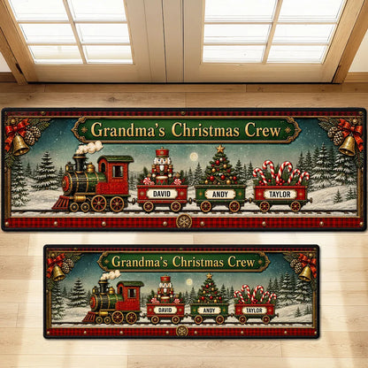 Personalized Standard Doormat, Snowy Christmas Train Design, Unique Gift for Grandma
