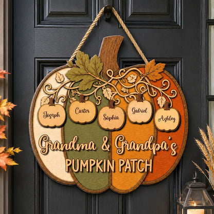 Personalized Wooden Sign, Colorful Pumpkin Patch Front Door Decor, Unique Fall Gift for Grandma & Grandpa