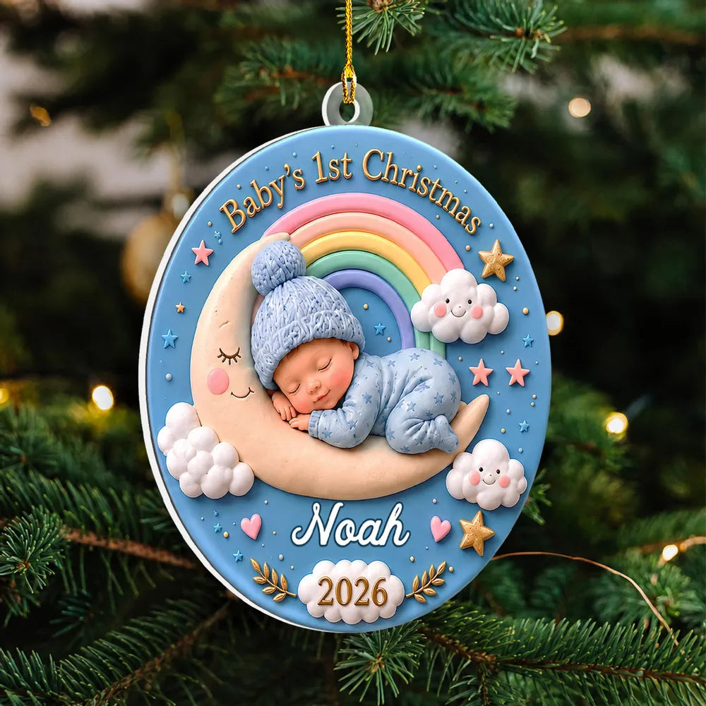 Personalized Baby’s First Christmas Ornament, Faux 3D Effect 2D Printed Acrylic Keepsake, Custom Name & Year Gift for New Parents