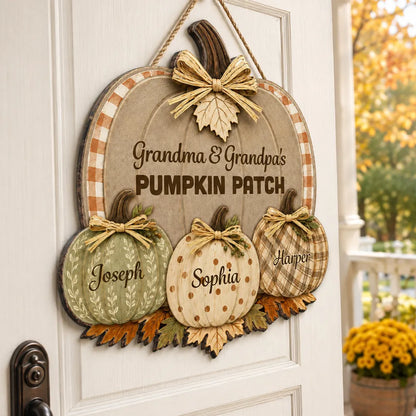 Personalized Wooden Sign, Grandma & Grandpa's Pumpkin Patch, Rustic Fall Door Decor, Unique Gift for Grandparents