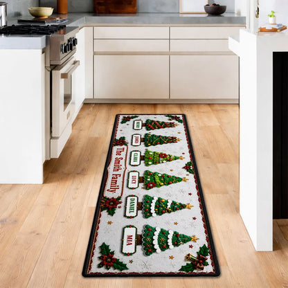 Personalized Family Christmas Tree Premium Doormat, Red and Green Entryway Decor, Unique Housewarming Gift