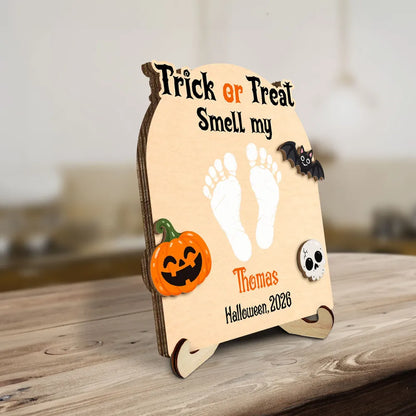 Trick or Treat Personalized Wooden Plaque, Cute Halloween Keepsake and Creative Gift for New Parents