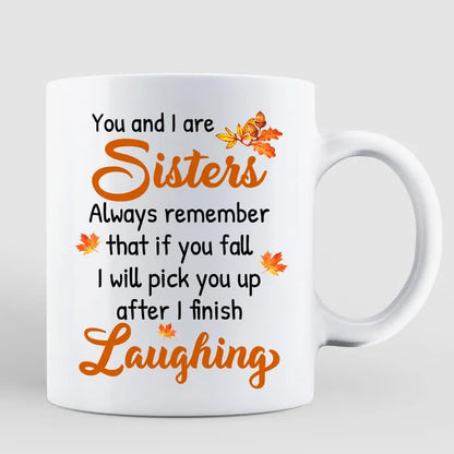 Personalized Mug, Warm Orange Cartoon Sisters Holding Drinks, Creative Sister Bond Gift