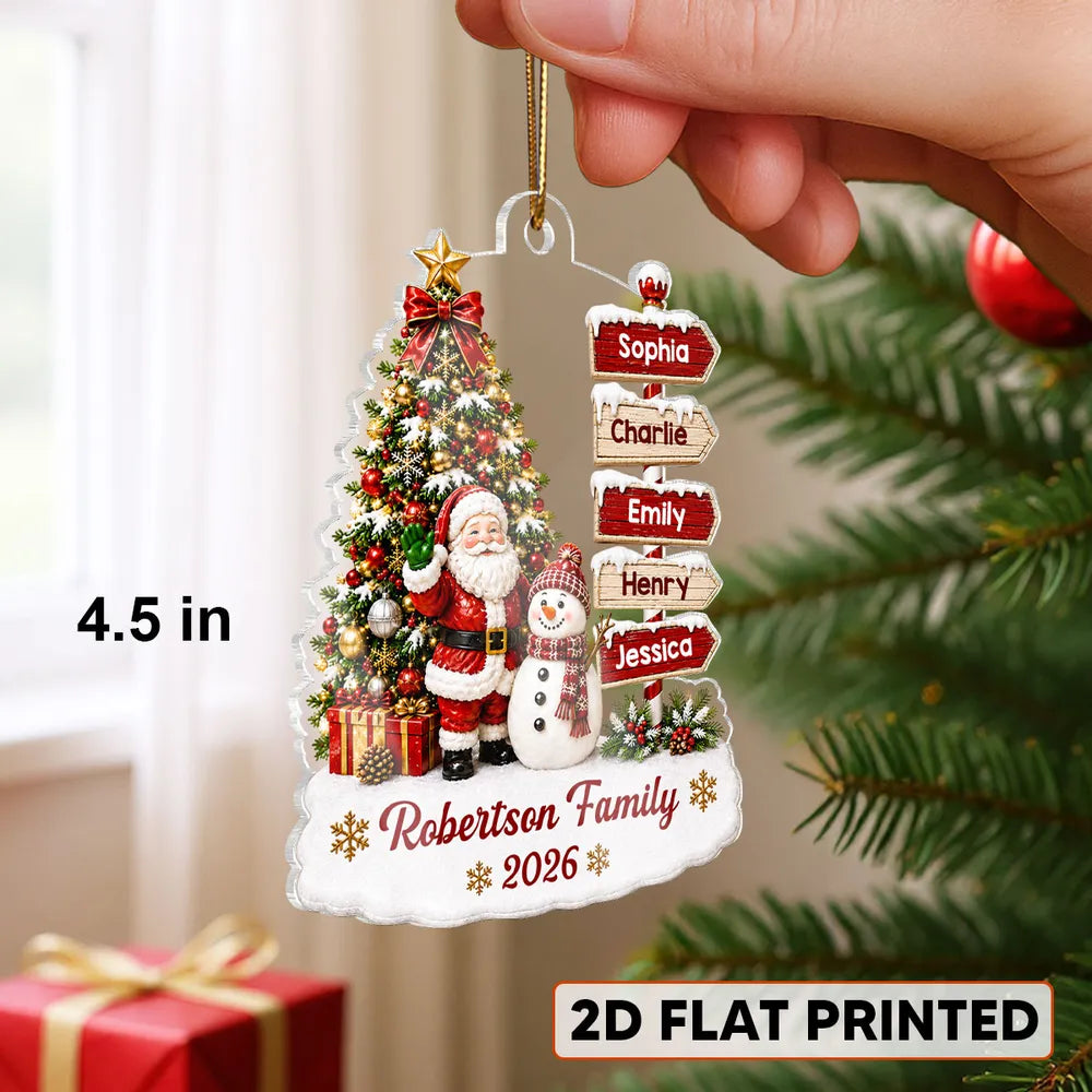 Personalized Acrylic Ornament with Waving Santa & Snowman, Unique Christmas Gift for Family