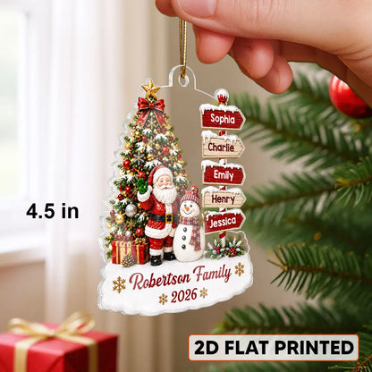 Personalized Acrylic Ornament with Waving Santa & Snowman, Unique Christmas Gift for Family