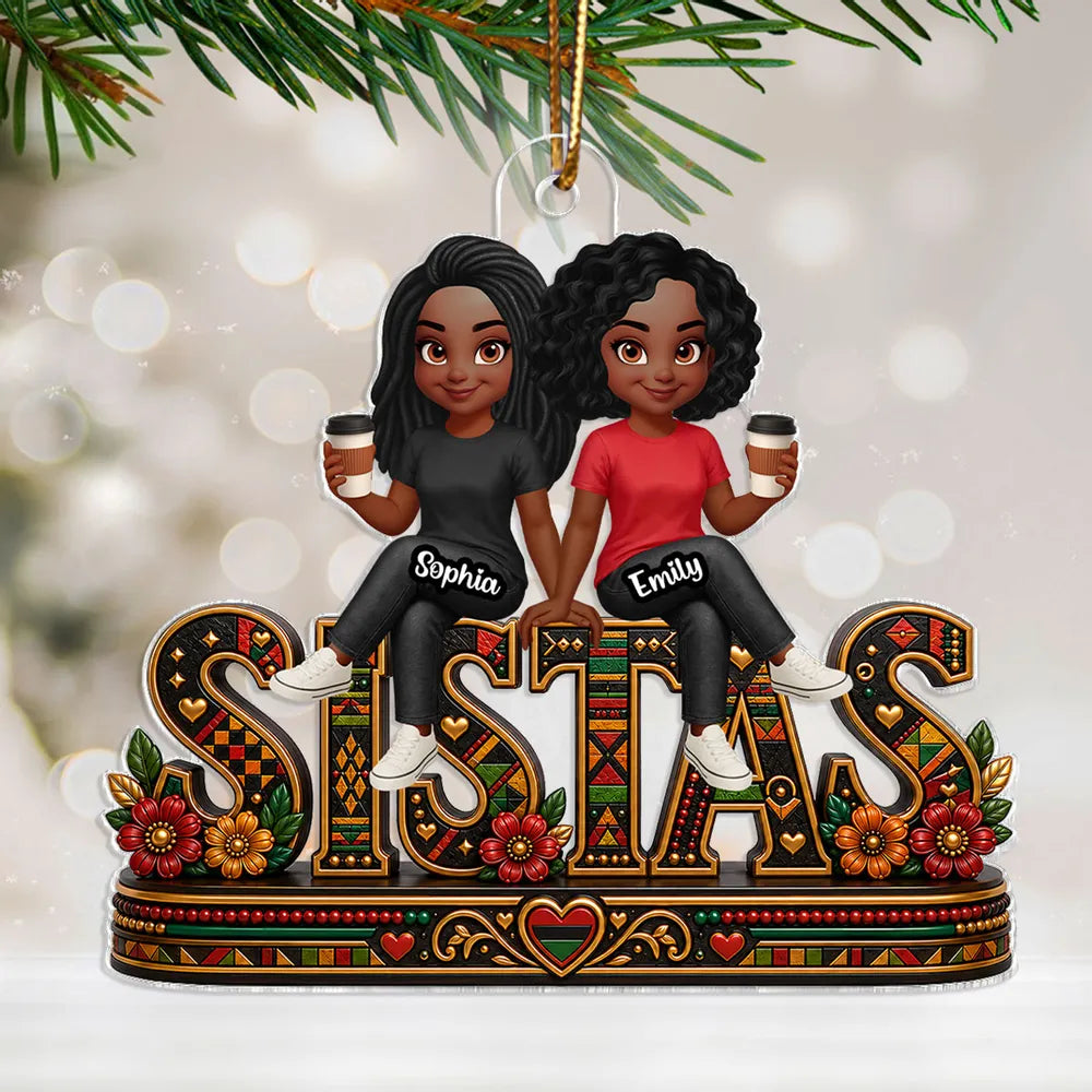 Personalized Acrylic Ornament, Sistas Holding Coffee, Heartwarming Tree Decor, Creative Gift for a Close Friend