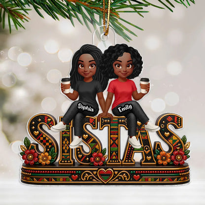 Personalized Acrylic Ornament, Sistas Holding Coffee, Heartwarming Tree Decor, Creative Gift for a Close Friend