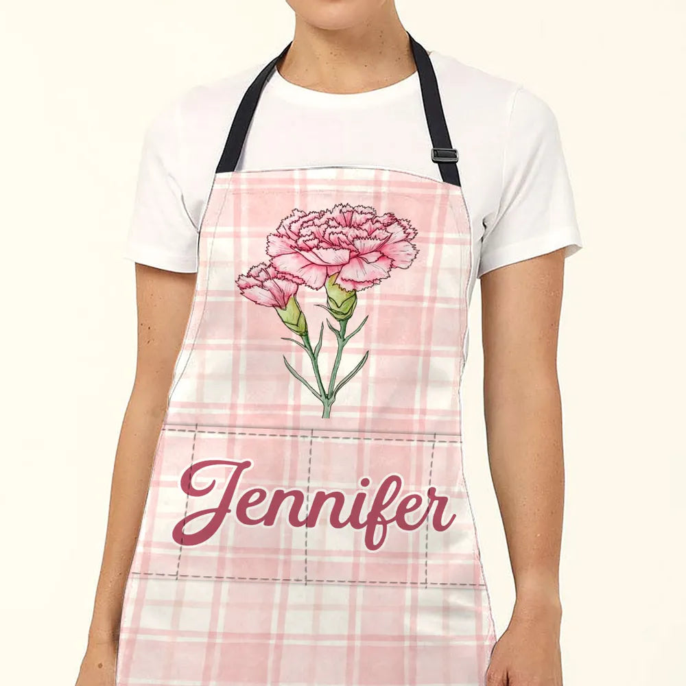 Personalized Floral 4-Pocket Apron in Soft Pastel Plaid, Unique Keepsake Gift for Mom, Sister or Friend