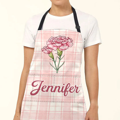 Personalized Floral 4-Pocket Apron in Soft Pastel Plaid, Unique Keepsake Gift for Mom, Sister or Friend