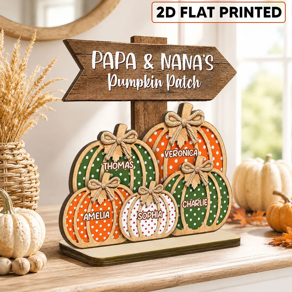 Personalized 2-Layer Wooden Plaque, Papa & Nana's Polka Dot Pumpkin Patch, Unique Fall Gift for Grandparents