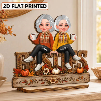 Besties Forever Personalized 2-Layer Wooden Plaque, Autumn Friendship Keepsake, Creative Gift for a Best Friend