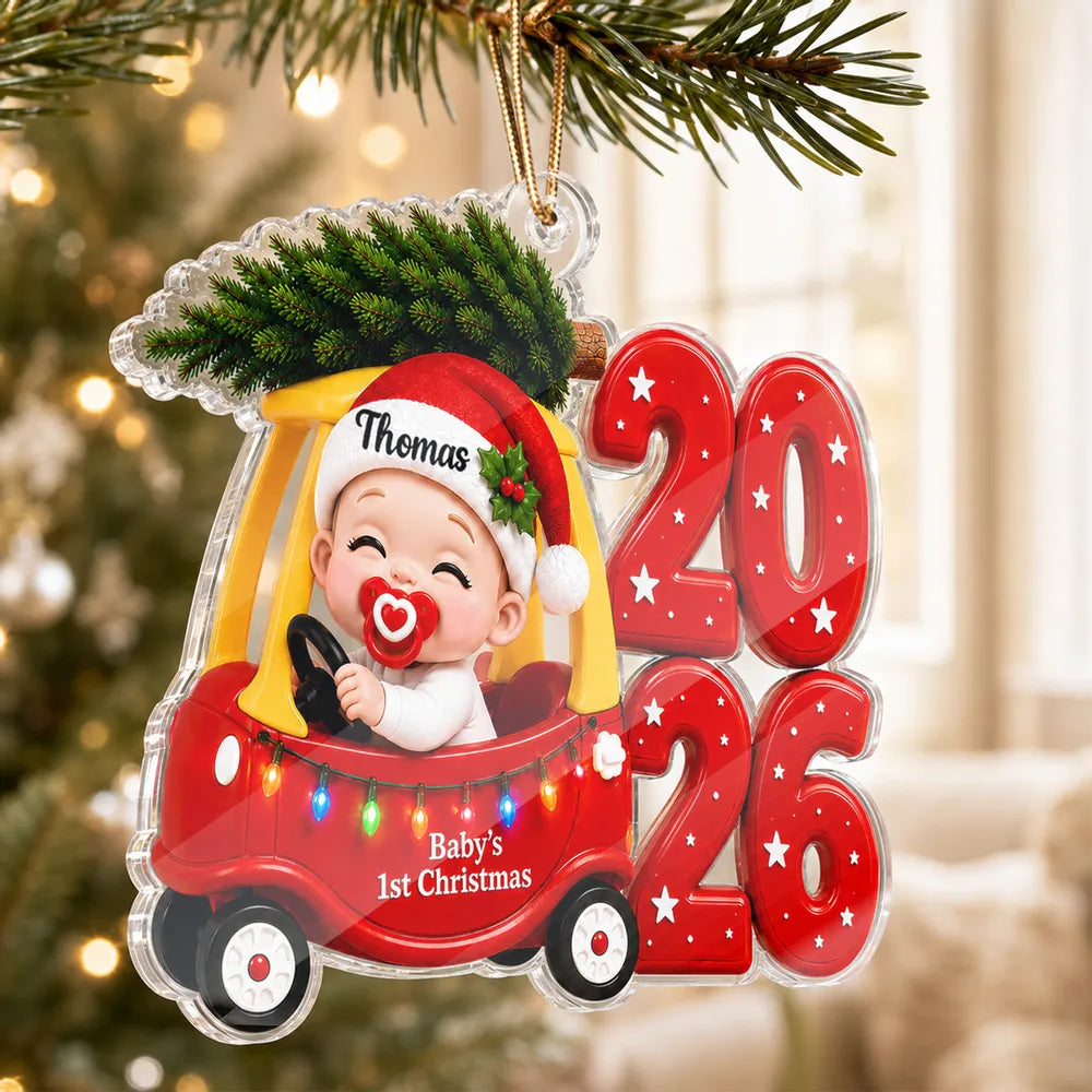 Personalized Baby's First Christmas Acrylic Ornament, Cute Cozy Car Keepsake, Creative Gift for Family