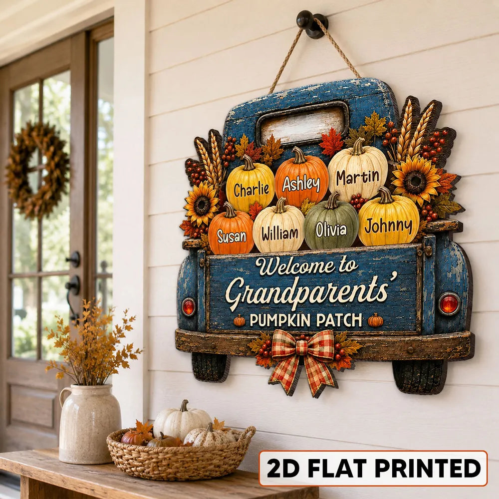 Grandparents' Pumpkin Patch Personalized Wooden Sign, Heartwarming Fall Decor and Creative Family Gift