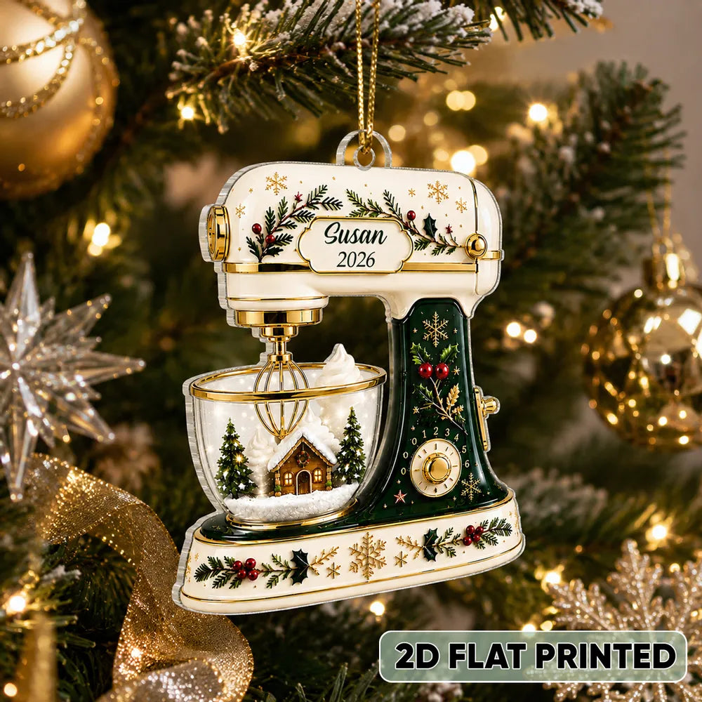 Personalized Acrylic Ornament, Vintage Christmas Baking Mixer, Creative Gift for Bakers and Home Cooks