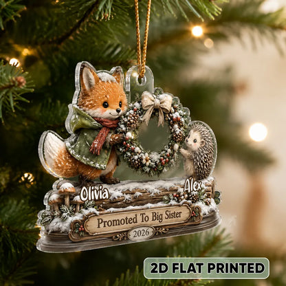 Big Brother Sister Acrylic Ornament, Cozy Woodland Christmas Keepsake, Personalized Creative Gift for Family