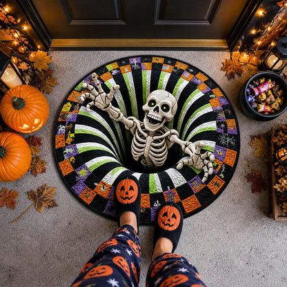 Reaching Skeleton Shaped Doormat, Personalized Spooky Family Welcome, Creative Halloween Gift
