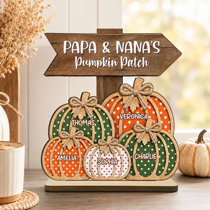 Personalized 2-Layer Wooden Plaque, Papa & Nana's Polka Dot Pumpkin Patch, Unique Fall Gift for Grandparents