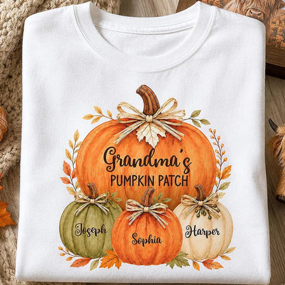 Personalized Classic Tee, Grandma's Watercolor Pumpkin Patch, Unique Fall Gift for Grandma