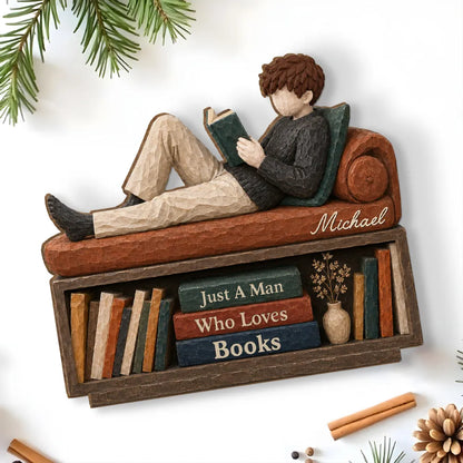 2-Layer Wooden Plaque, Personalized Reader Relaxing With a Book, Heartfelt Creative Gift for Book Lovers